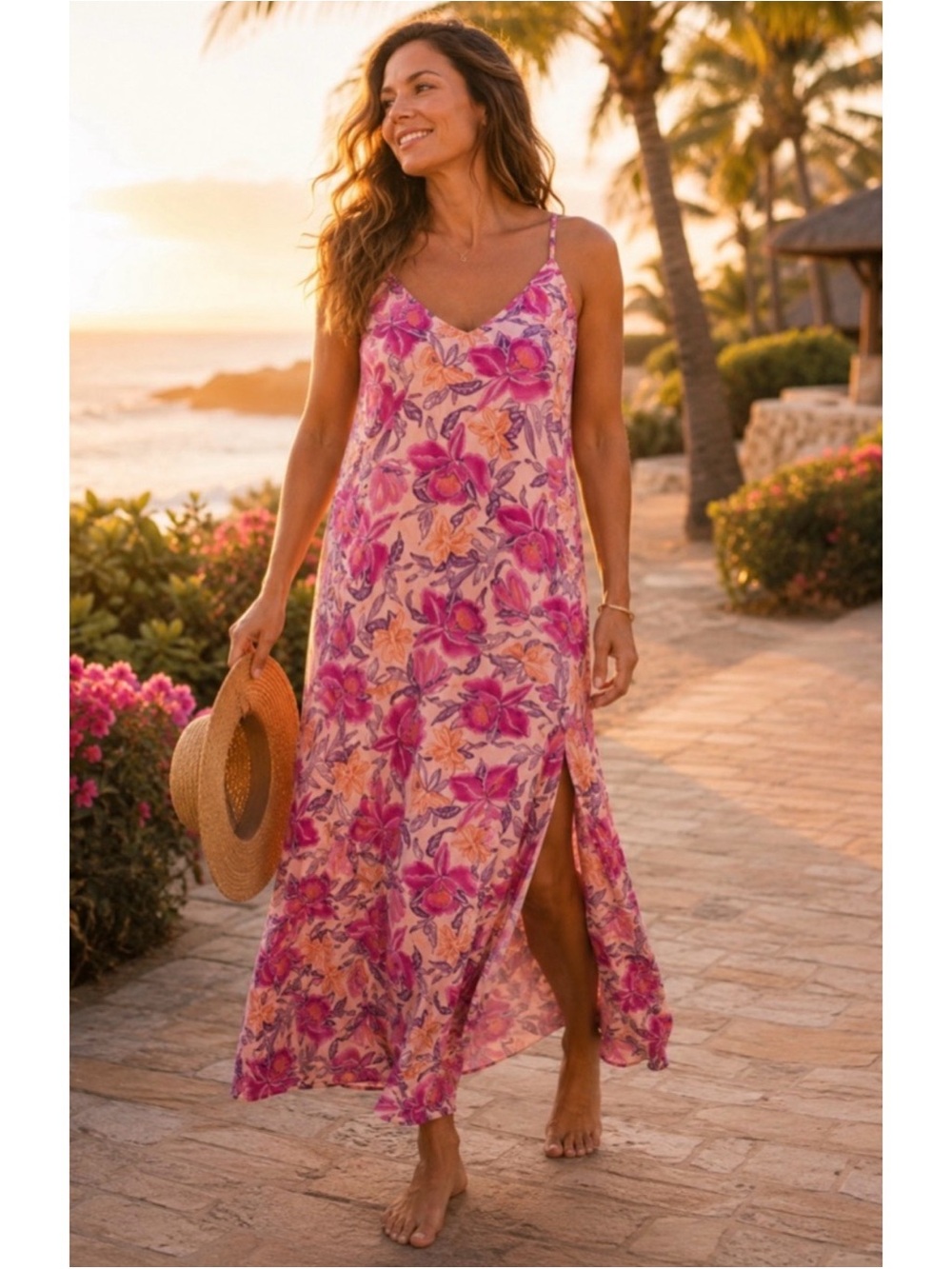 NWT Old Navy XL Tall Floral Maxi Dress Pink Tropical Vacation Cruise Dress
